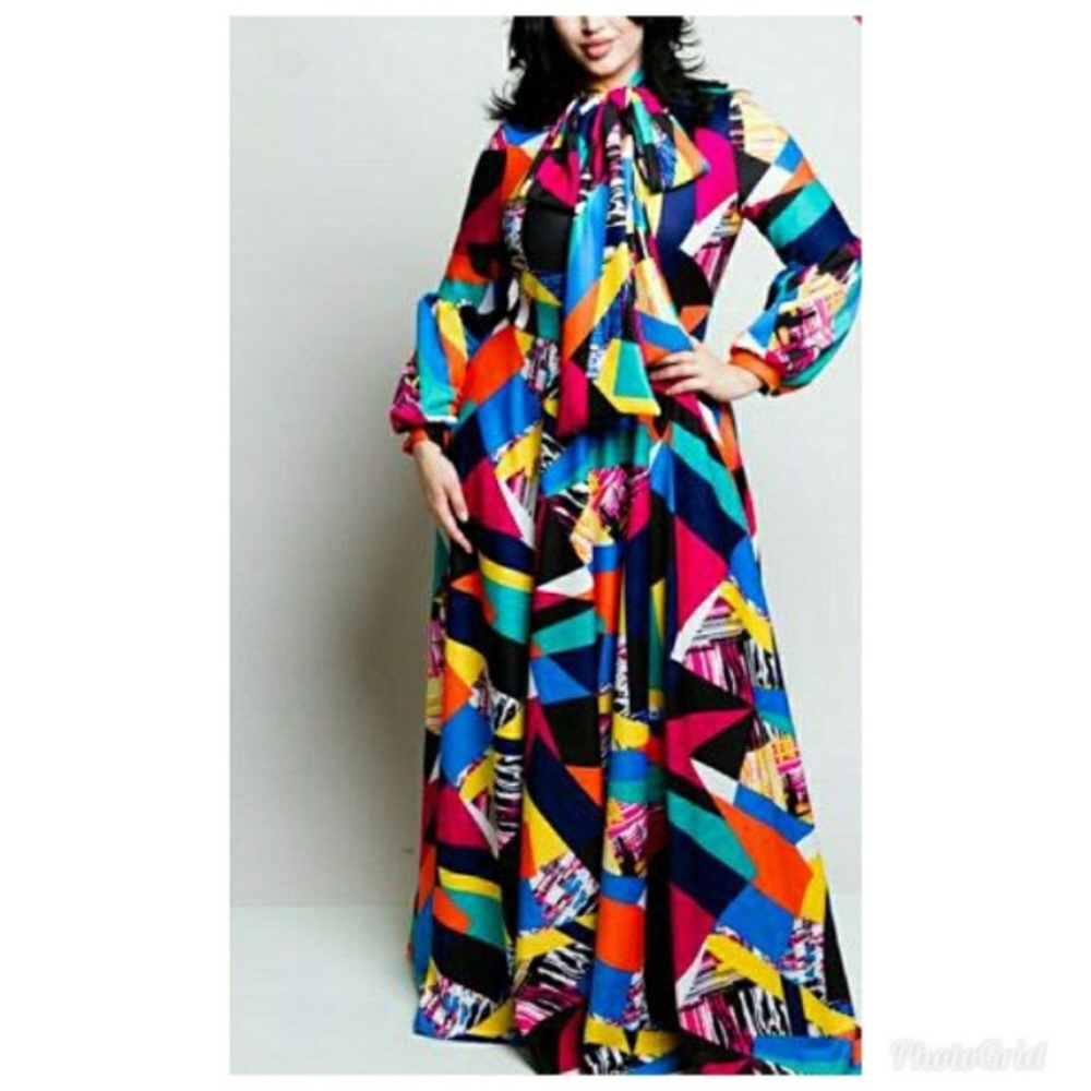 Colorful XL Vintage Style Maxi Dress